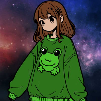girl wearing frogging sweatshirt