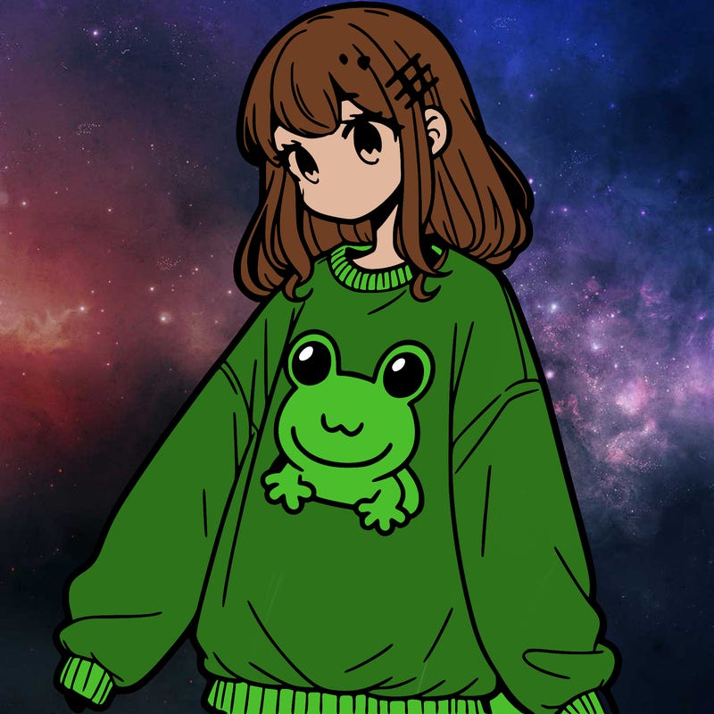 girl wearing frogging sweatshirt