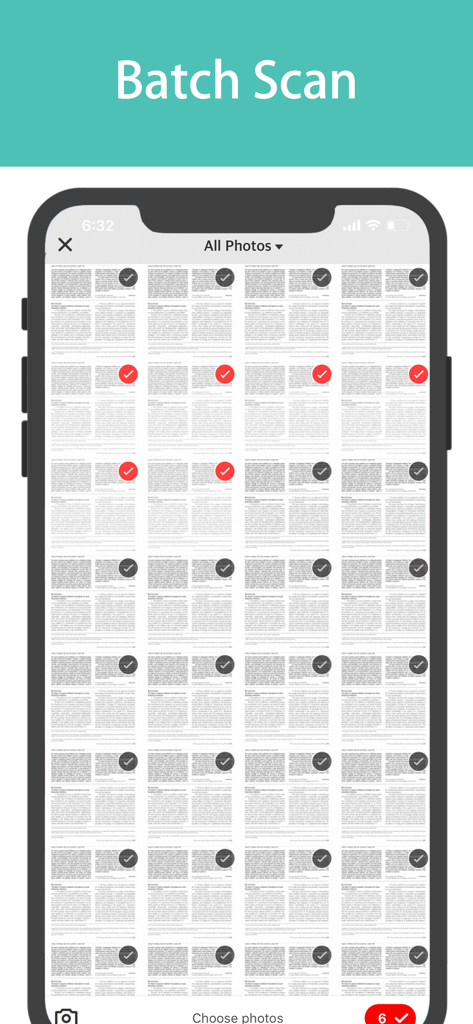 QS Scanner & Photo Translator - QS Scanner app interface showing the batch scan feature with multiple documents selected for processing