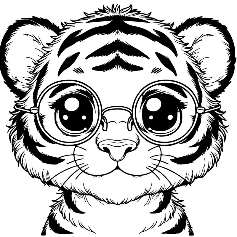 cute realistic tiger with round glasses