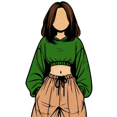 realistic girl faceless with baggy pants and a crop top