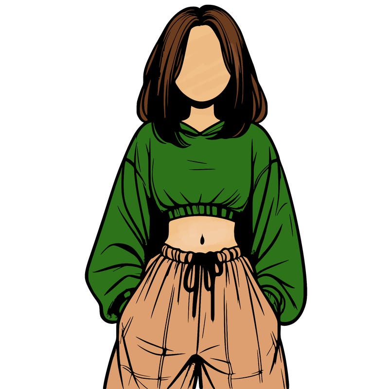 realistic girl faceless with baggy pants and a crop top