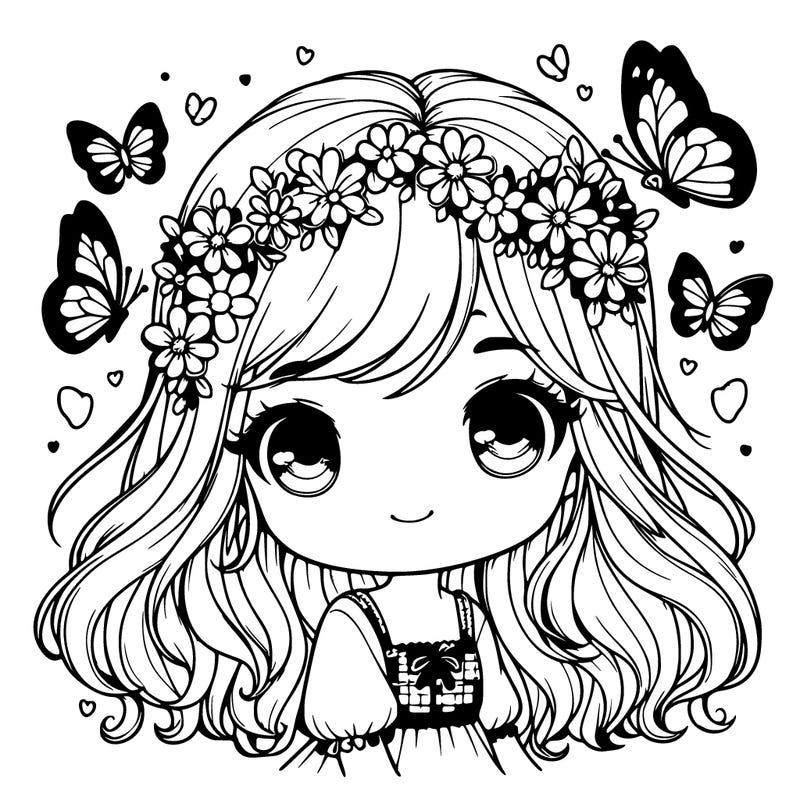 cute realistic girl with butterflies