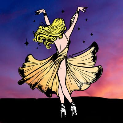 dancer dancing with a shimmery costume on realistic