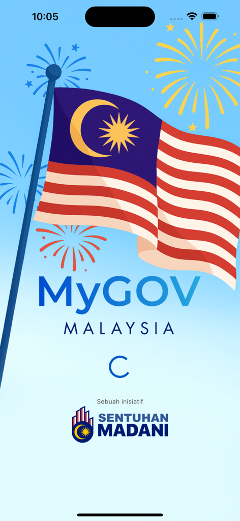 MyGOV Malaysia - The splash screen of the MyGOV Malaysia app featuring the Malaysian flag and Sentuhan Madani initiative logo