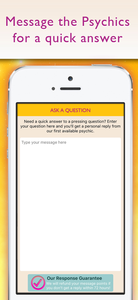 Uma tela de smartphone exibindo uma interface para enviar uma mensagem a um psíquico para orientação espiritual.