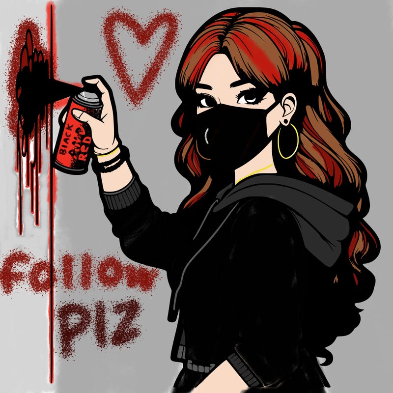 realistic girl with mask spray painting a wall