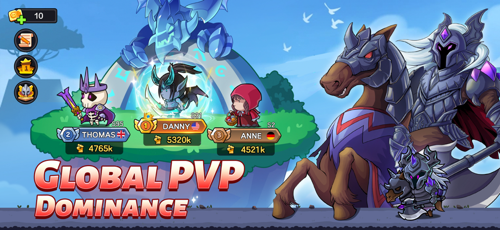 Top players on a leaderboard platform representing Global PVP Dominance in Mini Heroes Magic Throne