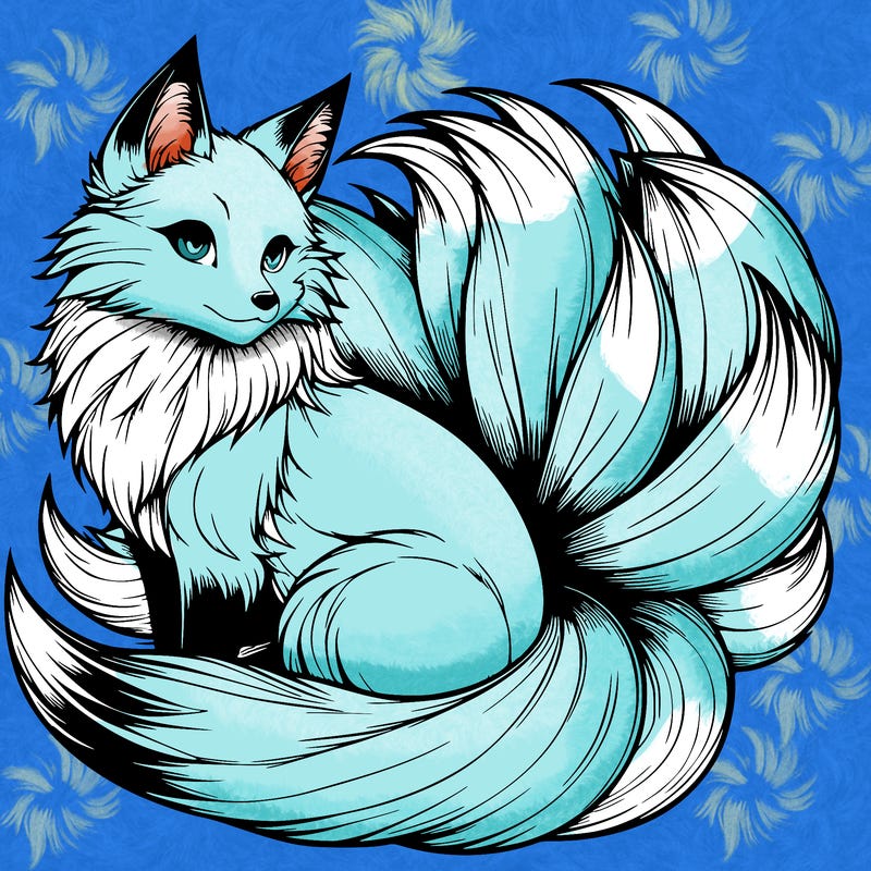 realistic detailed 9 tailed anime fox