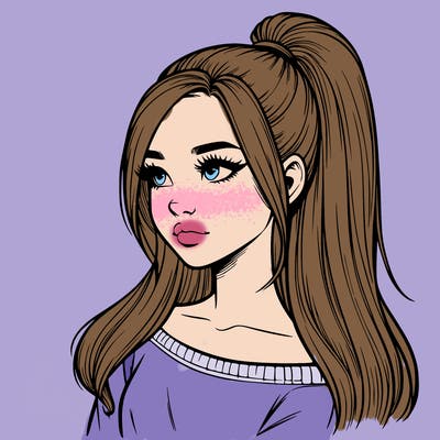 realistic girl with a high ponytail