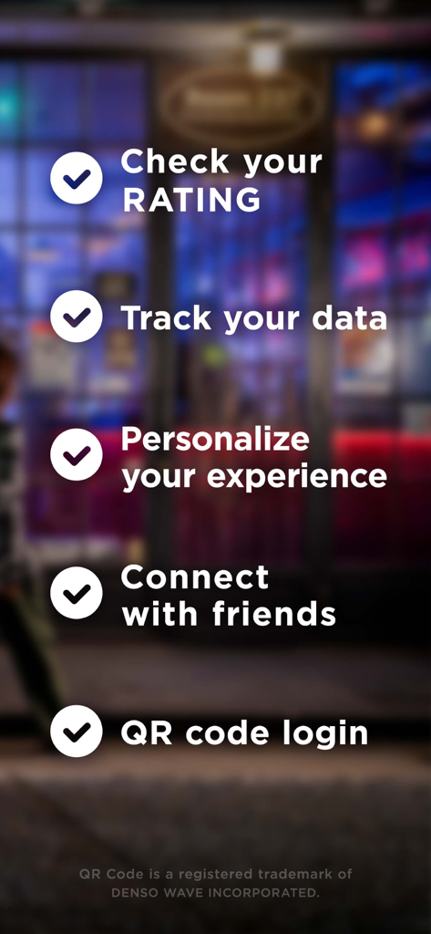 A list of DARTSLIVE app features including rating checks data tracking and social connection