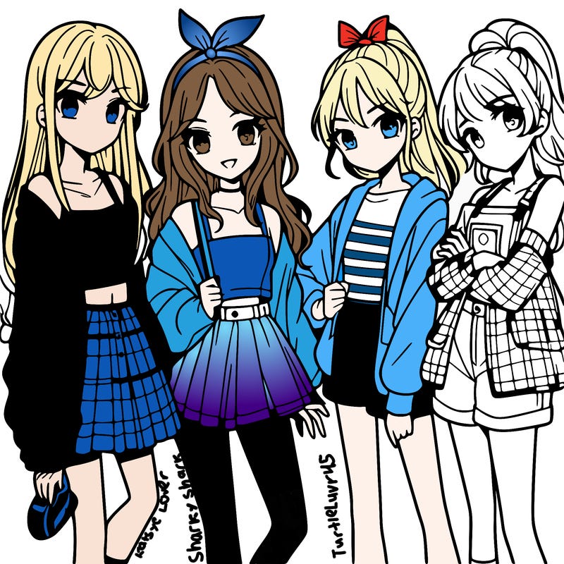 teen manga girls group of 4