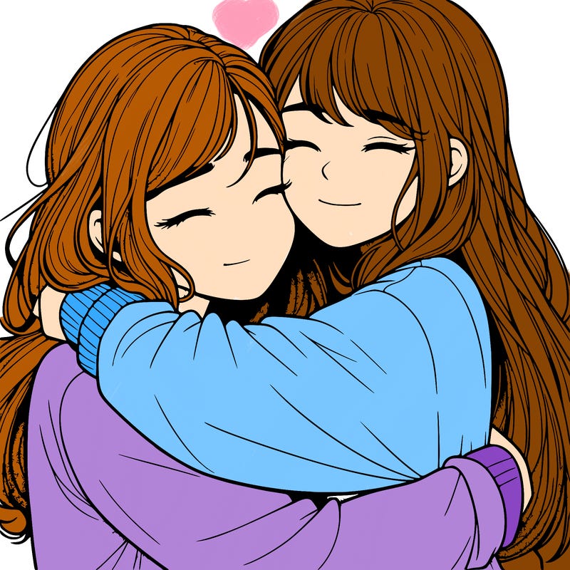 realistic two girls hugging