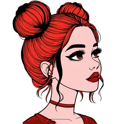 realistic girl with buns on the top of her head