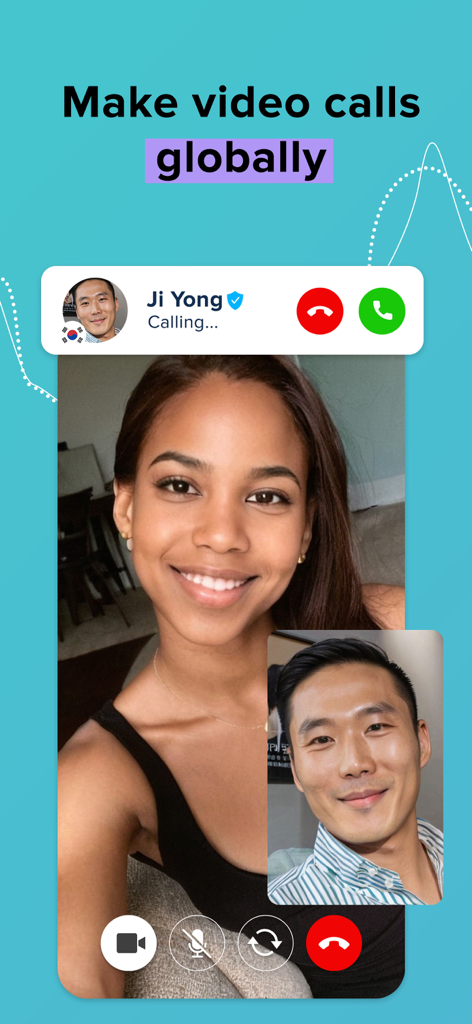 A woman using the Bumpy app to make an international video call with a verified user