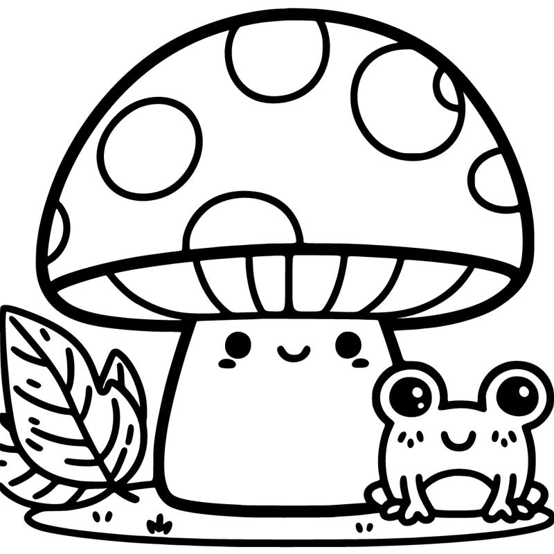 cute mushroom with face and frog