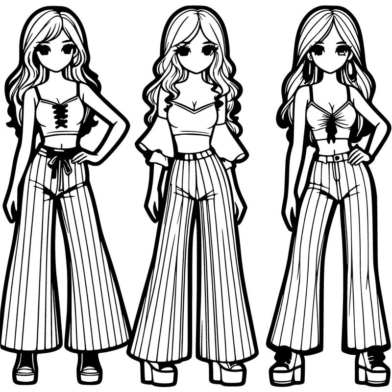 girls with flare pants and crop tops realistic