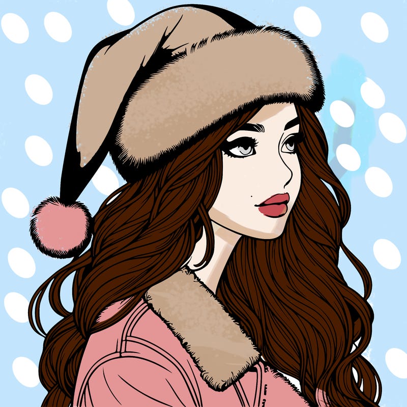 realistic girl in santa hat
