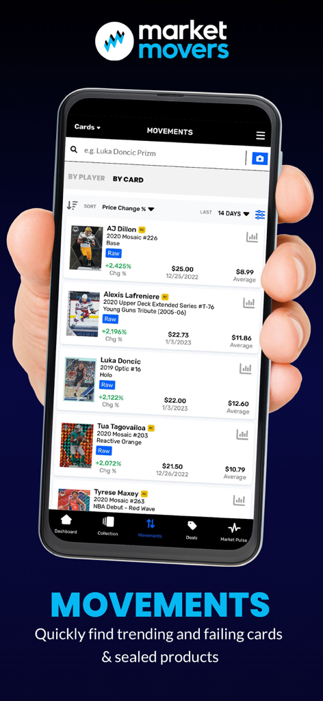 Market Movers - Market Movers app movements screen tracking sports card price trends