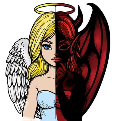 realistic angel half demon