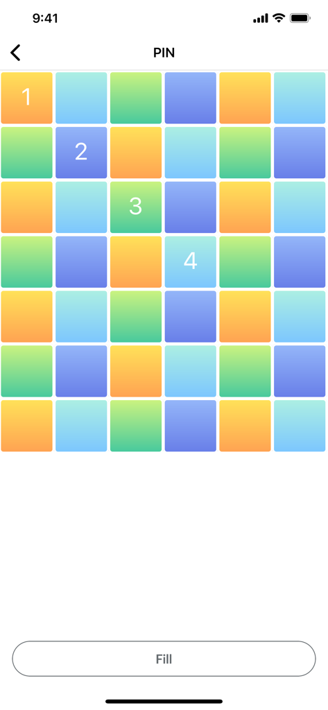 Colorful 6x7 grid matrix used for hiding PIN codes in the SafePin app