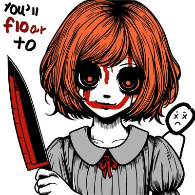 a creepy realistic girl with a knife