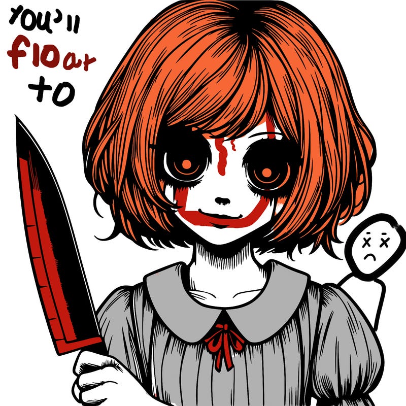a creepy realistic girl with a knife