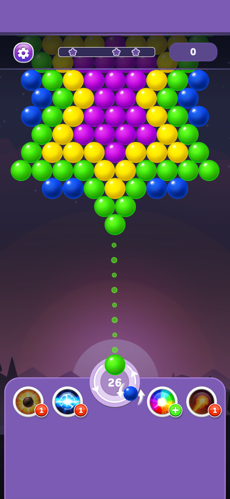 ‎Bubble Shooter Rainbow - A vibrant level in Bubble Shooter Rainbow where a green bubble is aimed at a cluster of colorful bubbles