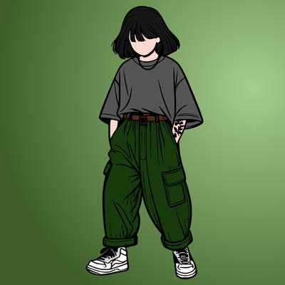 realistic girl with baggy pants