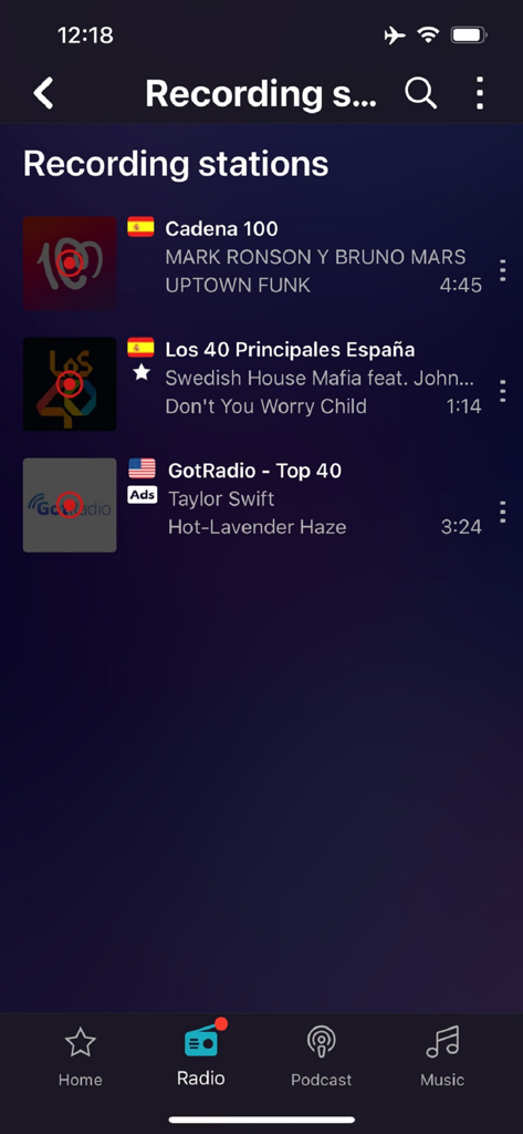 Audials Play - Radio & Podcast - Audials Play app screen showing list of recording radio stations