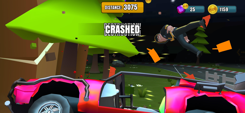 Faily Brakes 2 - A pink car crashed into a tree with the driver flying through the air in Faily Brakes 2