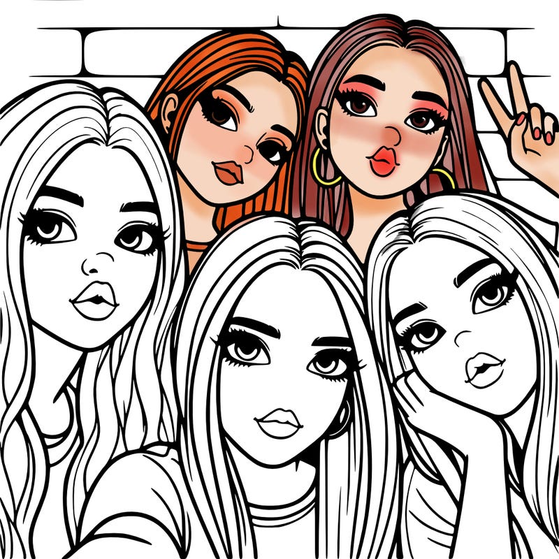 group of teen girls friends y2k up close in a selfie