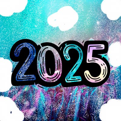 one line scrawled numbers sketch design “2025”