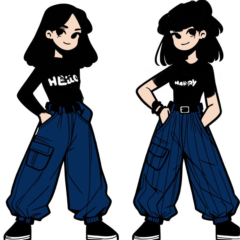 two girls with crop tops and baggy pants