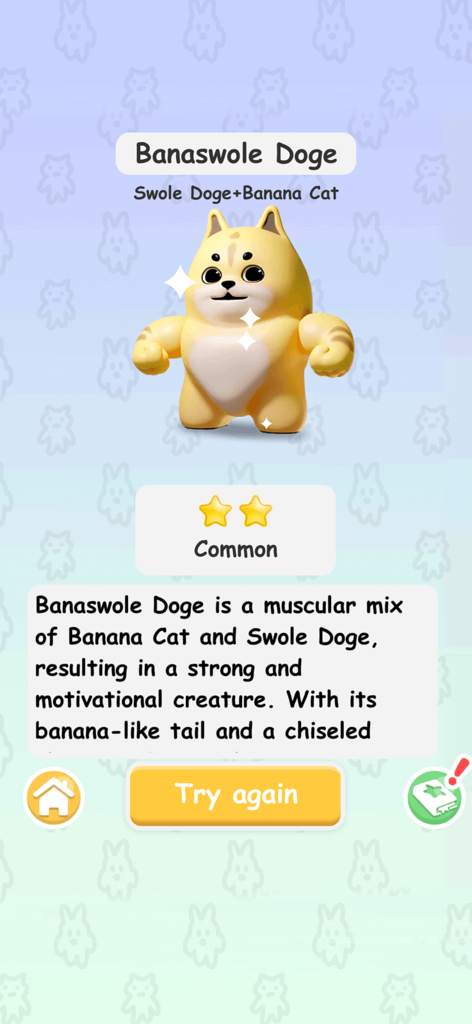 A muscular yellow character named Banaswole Doge created by merging Swole Doge and Banana Cat in the Mix Monster game.