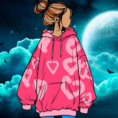 realistic girl with a oversized sweatshirt on and a bun