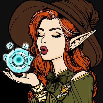 realistic elf casting a spell with lips