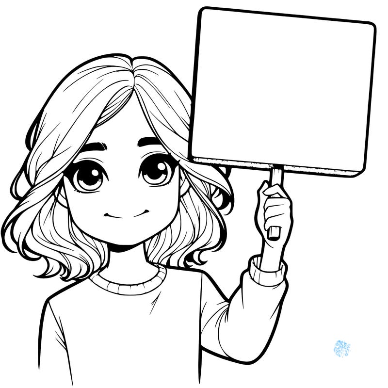 realistic girl holding up a sign