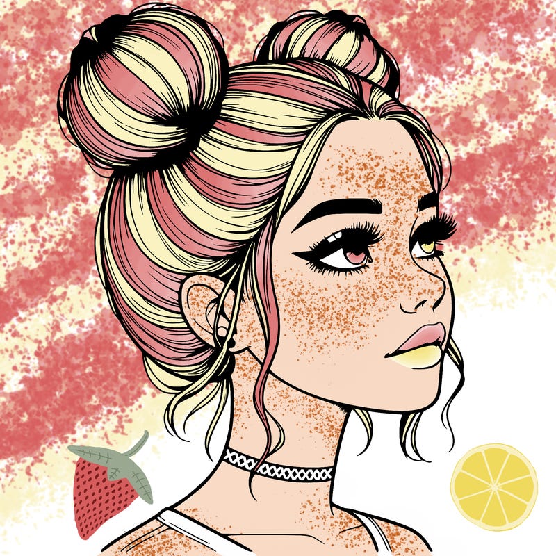 realistic girl with buns on the top of her head