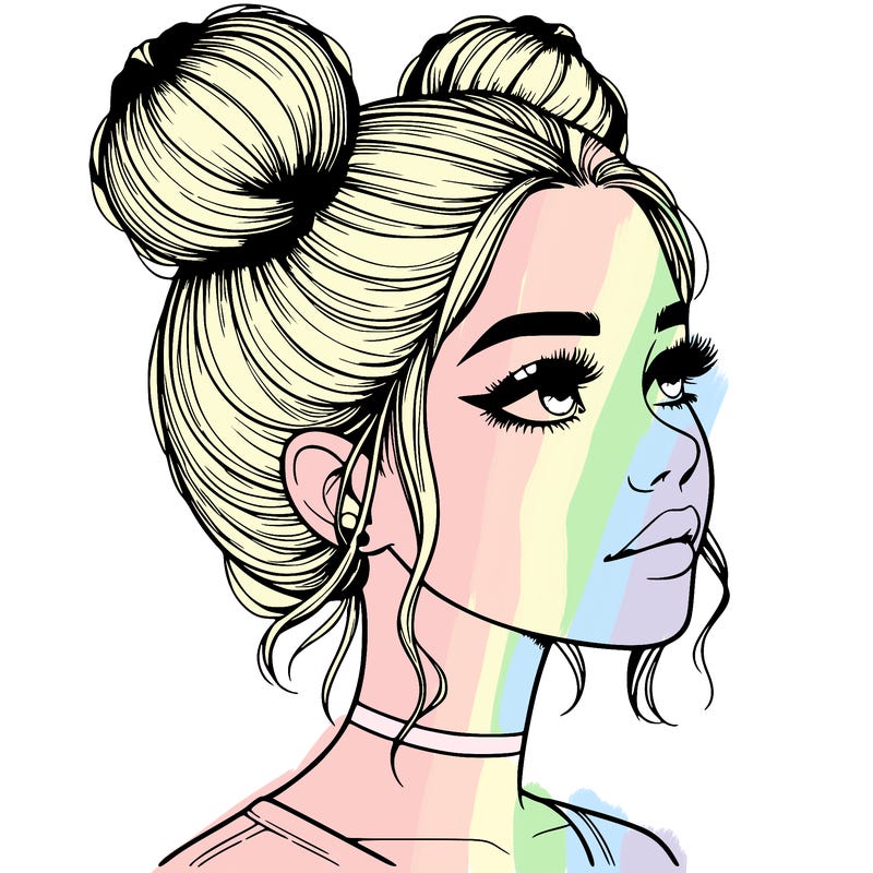 realistic girl with buns on the top of her head