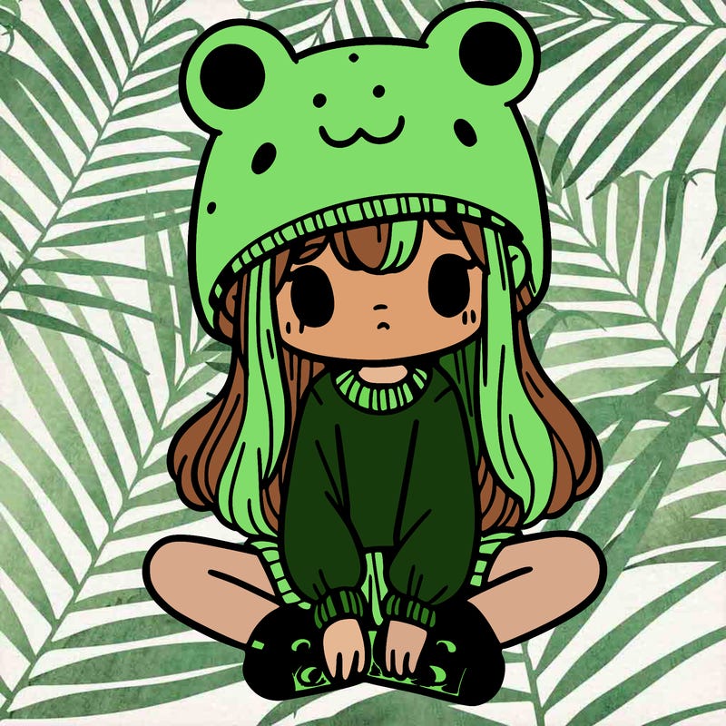 a girl wearing a frog hat and some frog socks