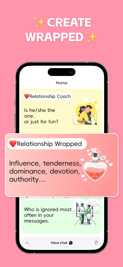 Wasp Wrapped App-Oberfläche, die Beziehungsanalysen und Chat-Statistiken zeigt