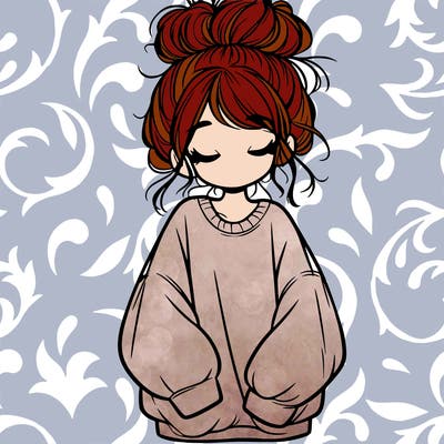girl with baggy sweatshirt and messy bun