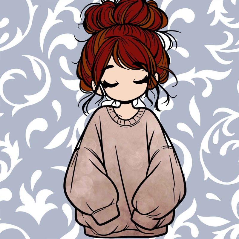 girl with baggy sweatshirt and messy bun