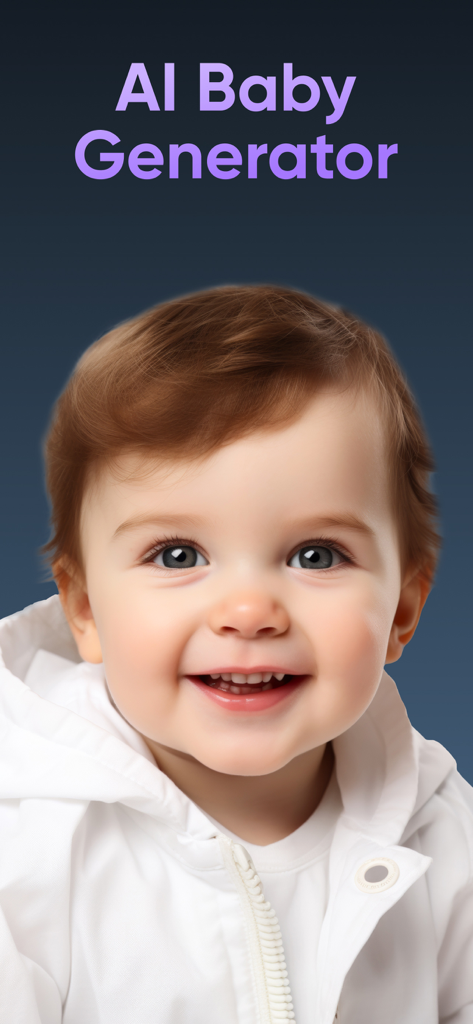 An AI-generated portrait of a smiling baby with brown hair and blue eyes from the AI Baby Generator app