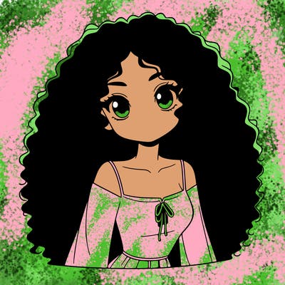 a black anime girl with long afro hair