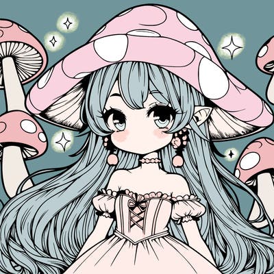 a magical mushroom girl realistic anime