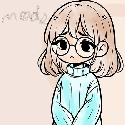 sad girl with glasses in a sweater
