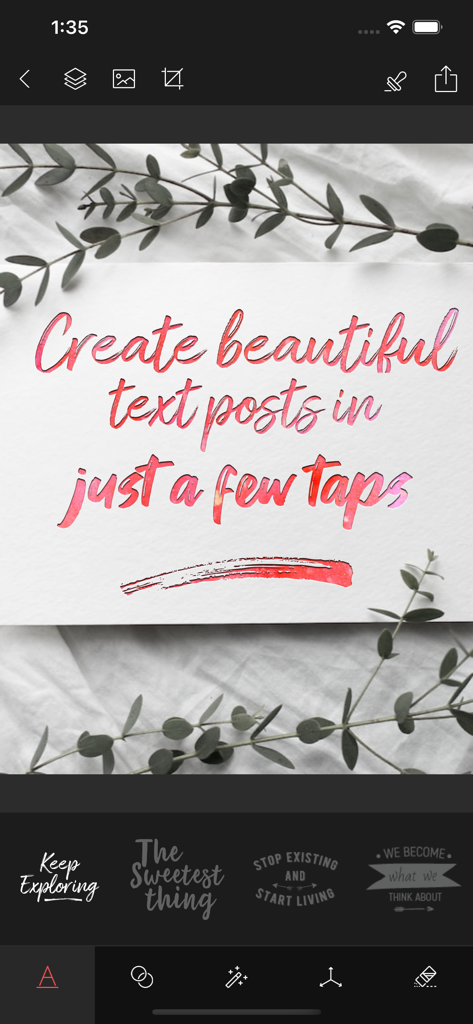 TypiMage-App-Oberfläche mit einem Typografie-Design auf einem minimalistischen Blatt-Hintergrund