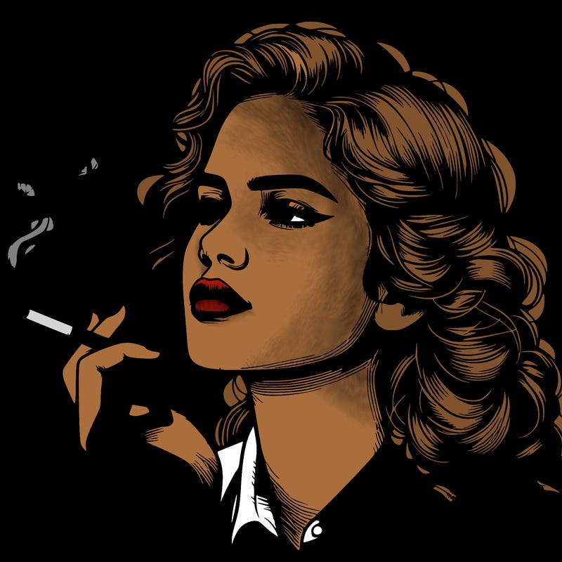 realistic beautiful lady smoking